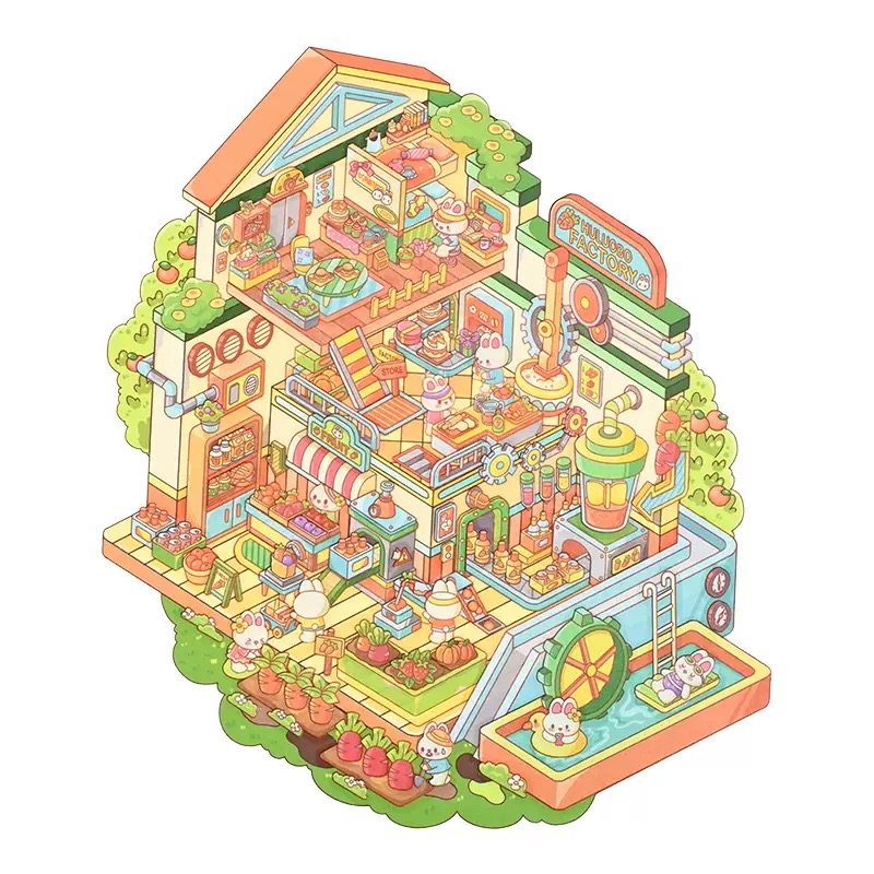 Pixel Cute Factory DIY 3D Scene Stickers - 2 Cute Miniature Scenes #179