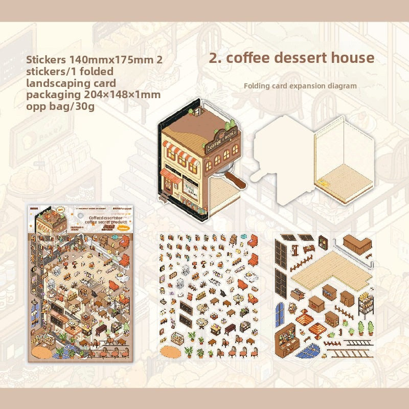 Miniature Shop Line DIY 3D Scene Stickers - 2 Cute Miniature Scenes #066