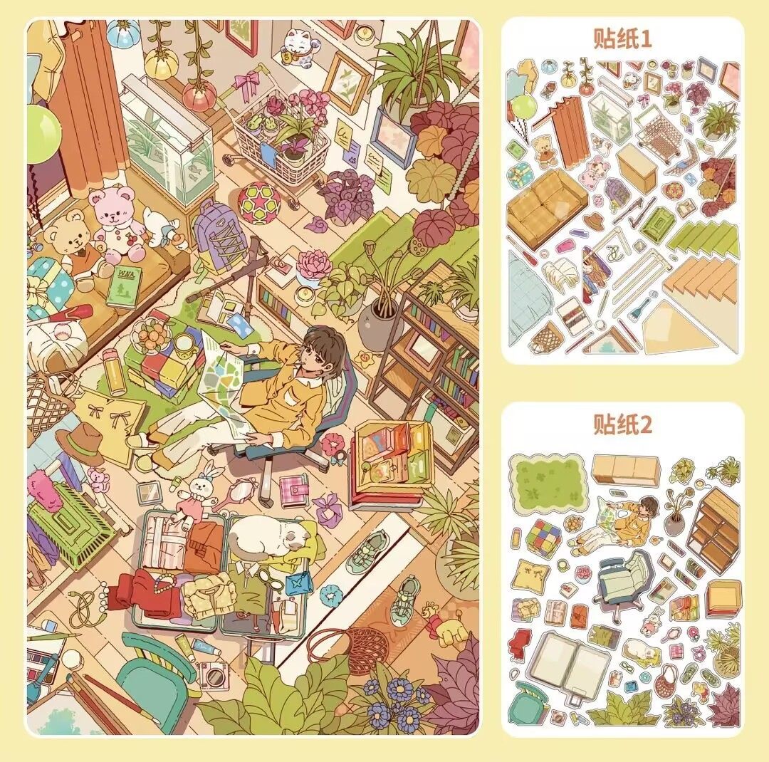 Cartoon DIY 3D Scene Stickers - 2 Cute Miniature Scenes #155