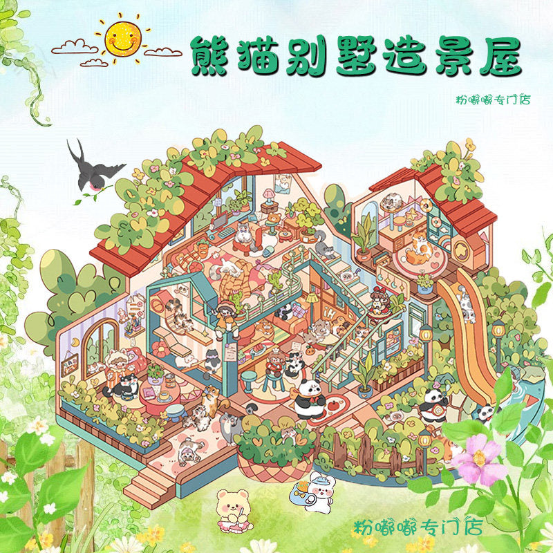 Panda Villa DIY 3D Scene Stickers - 4 Cute Miniature Scenes #073