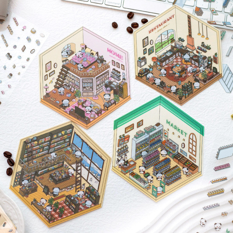 Panda DIY 3D Scene Stickers - 4 Cute Miniature Scenes #163