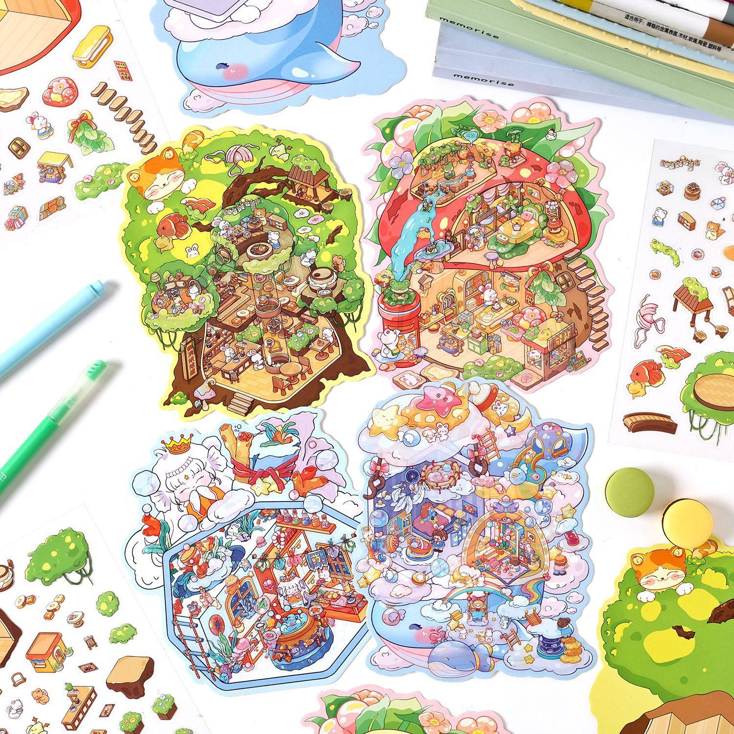 Rainbow Planet DIY 3D Scene  Sticker 4 Cute Miniature Scenes #004