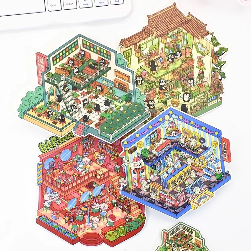 Forest Cottage DIY 3D Scene Stickers - 4 Cute Miniature Scenes #108