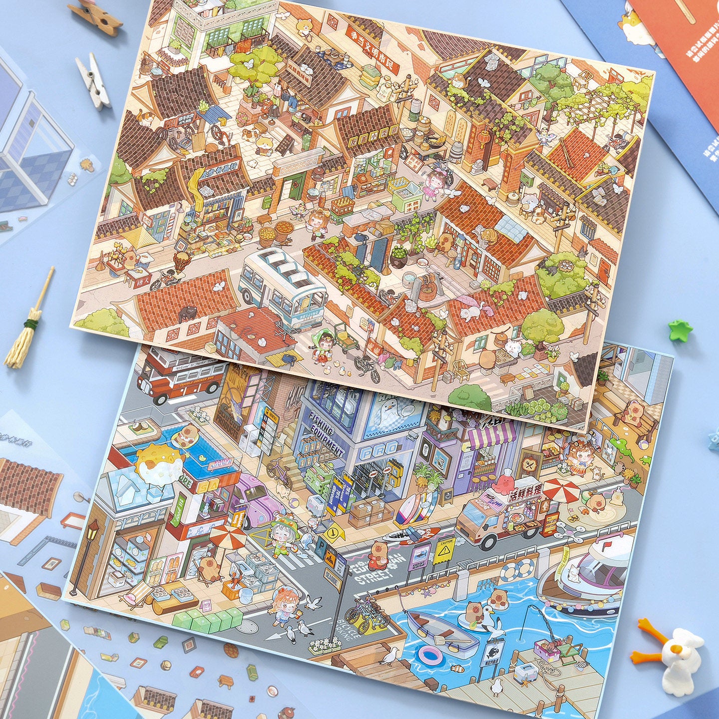 Cityscape DIY 3D Scene Stickers - 2 Cute Miniature Scenes #091