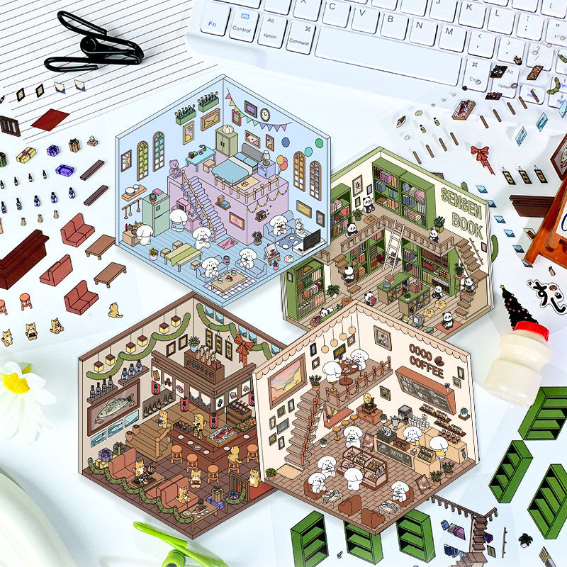 Rustic Cottage DIY 3D Scene Stickers - 4 Cute Miniature Scenes #160