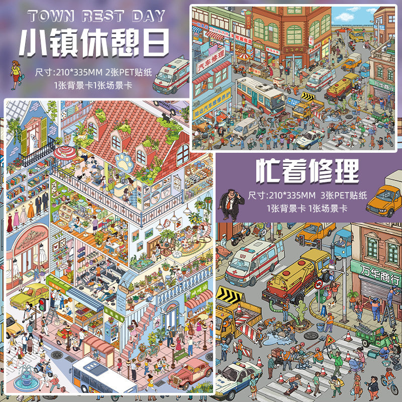 Cute Town DIY 3D Scene Stickers - 2 Cute Miniature Scenes #169