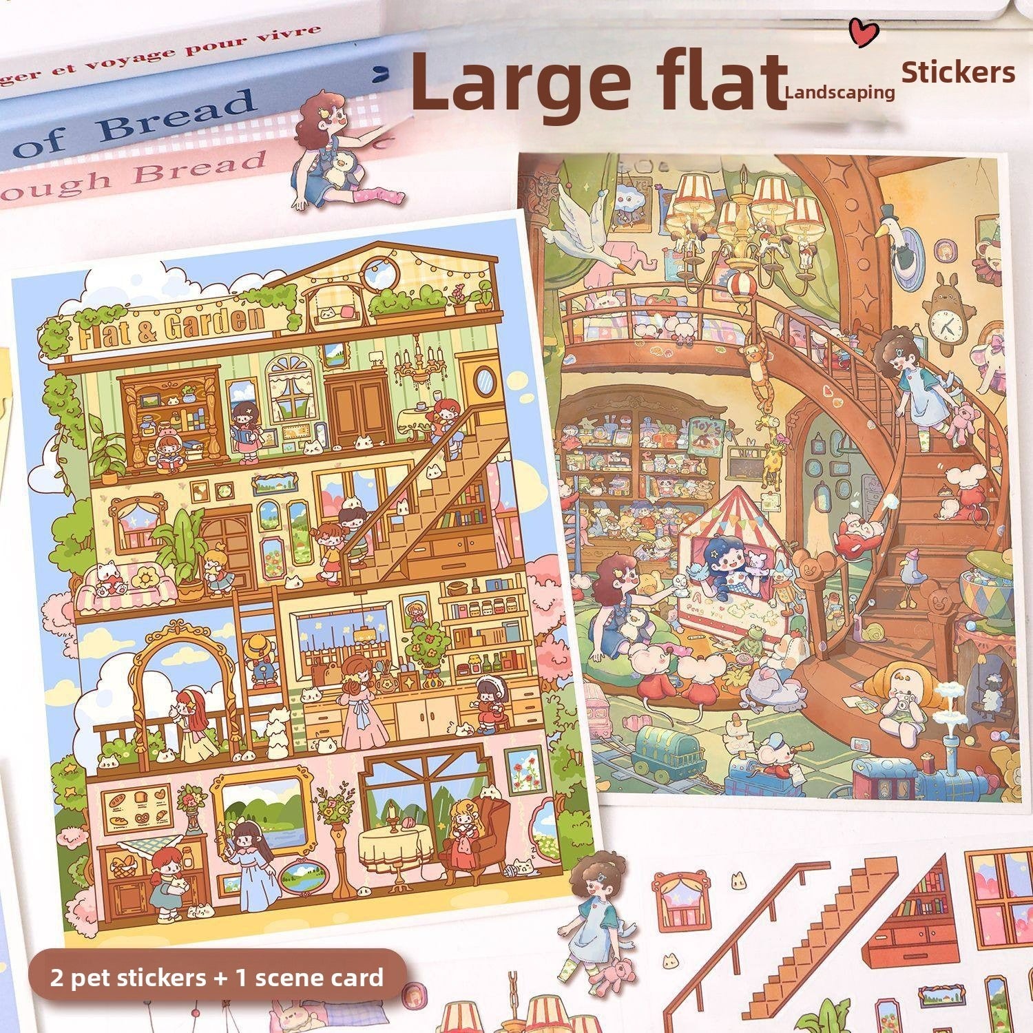 Cute DIY 3D Scene Stickers - 2 Cute Miniature Scenes #037