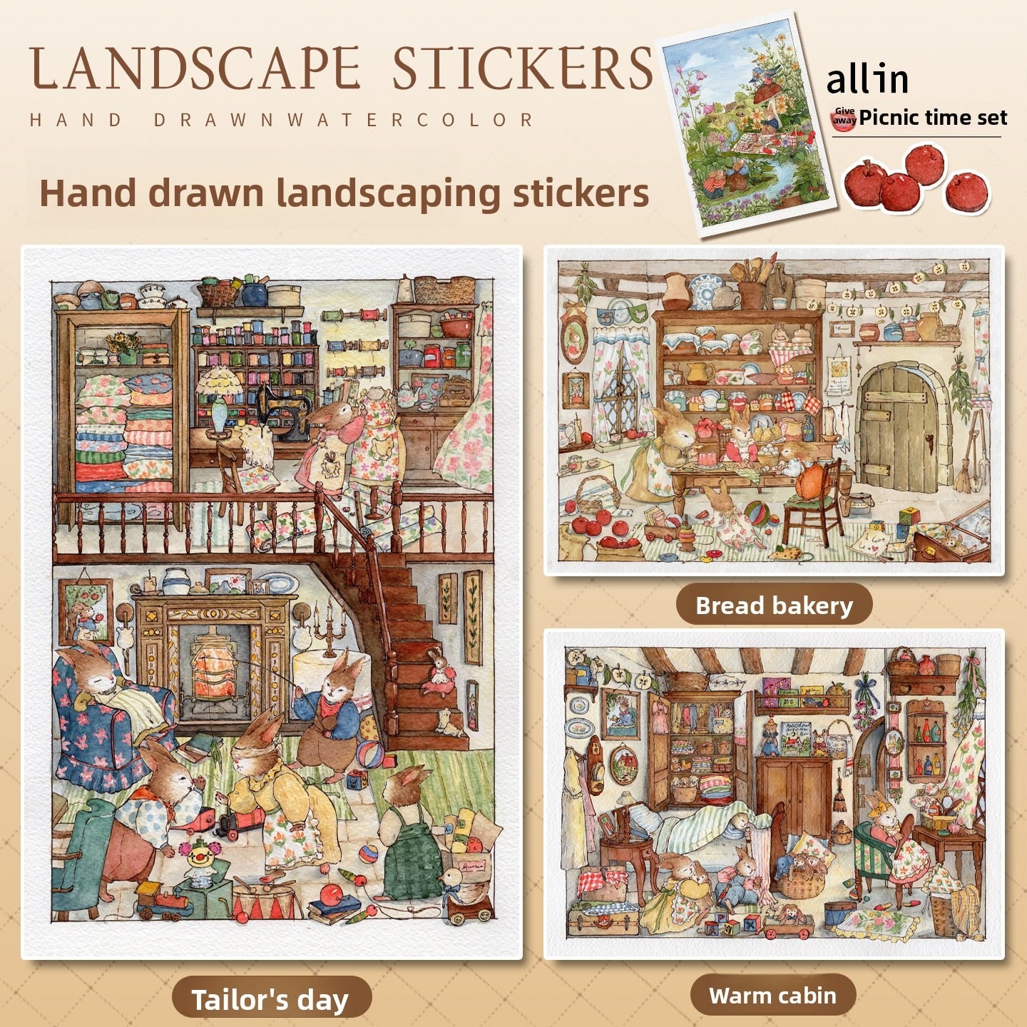 Diary DIY 3D Scene Stickers - 4 Cute Miniature Scenes #051