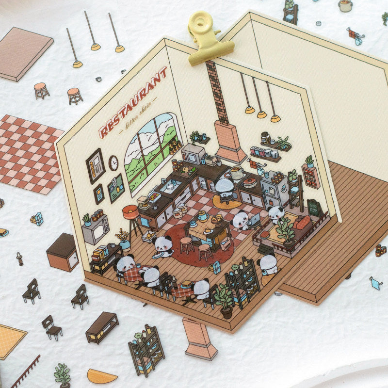 Panda DIY 3D Scene Stickers - 4 Cute Miniature Scenes #163