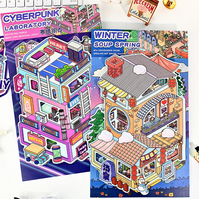 Forest Cottage DIY 3D Scene Stickers - 2 Cute Miniature Scenes #099