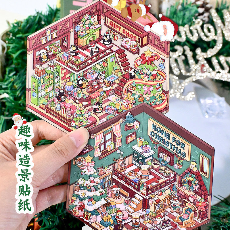 Christmas Cottage DIY 3D Scene Stickers - 4 Cute Miniature Scenes #186