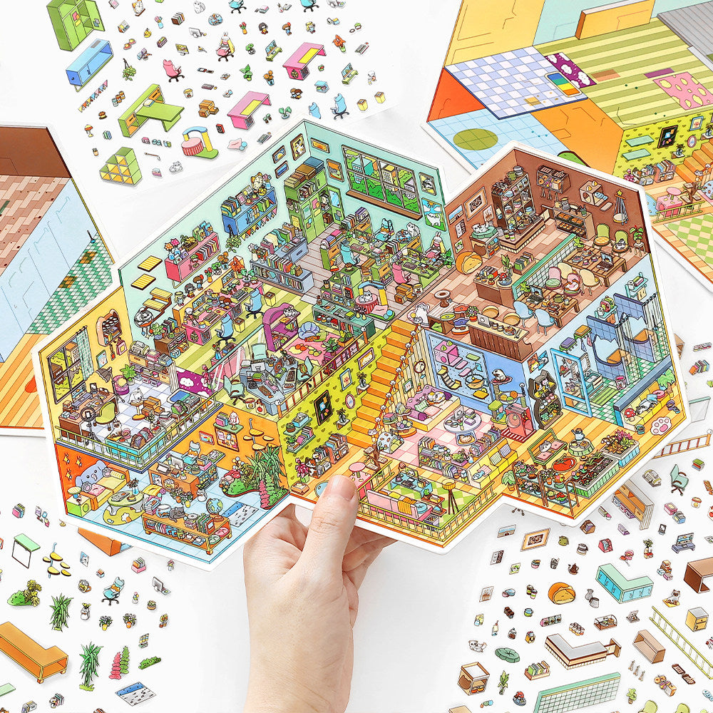 Open Today  DIY 3D Scene Stickers - 2 Cute Miniature Scenes #011