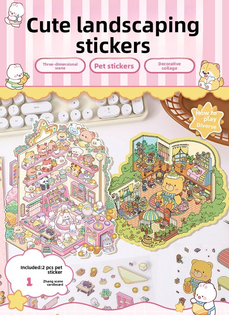 Cute Series DIY 3D Scene Stickers - 2 Cute Miniature Scenes #141