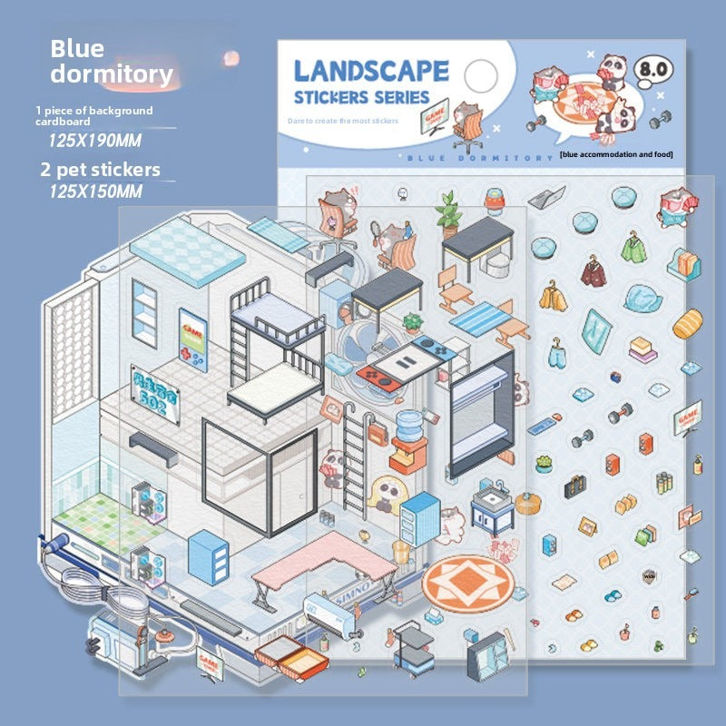 Dormitory DIY 3D Scene Stickers - 2 Cute Miniature Scenes #172