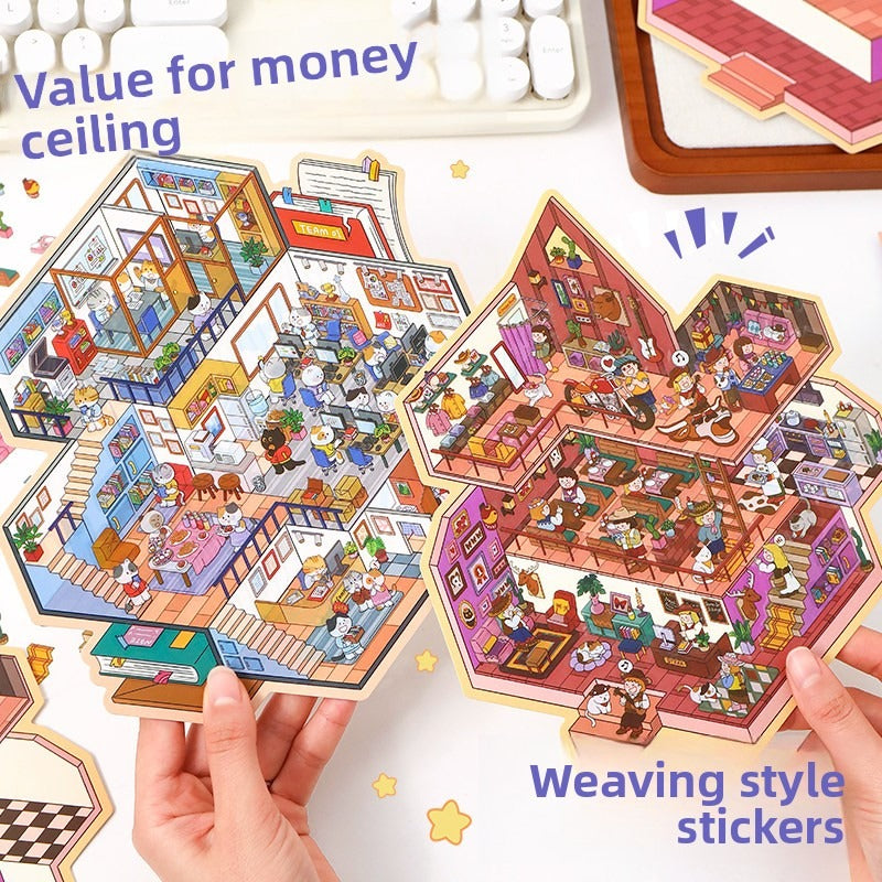 Cute Cottage DIY 3D Scene Stickers - 2 Cute Miniature Scenes #167