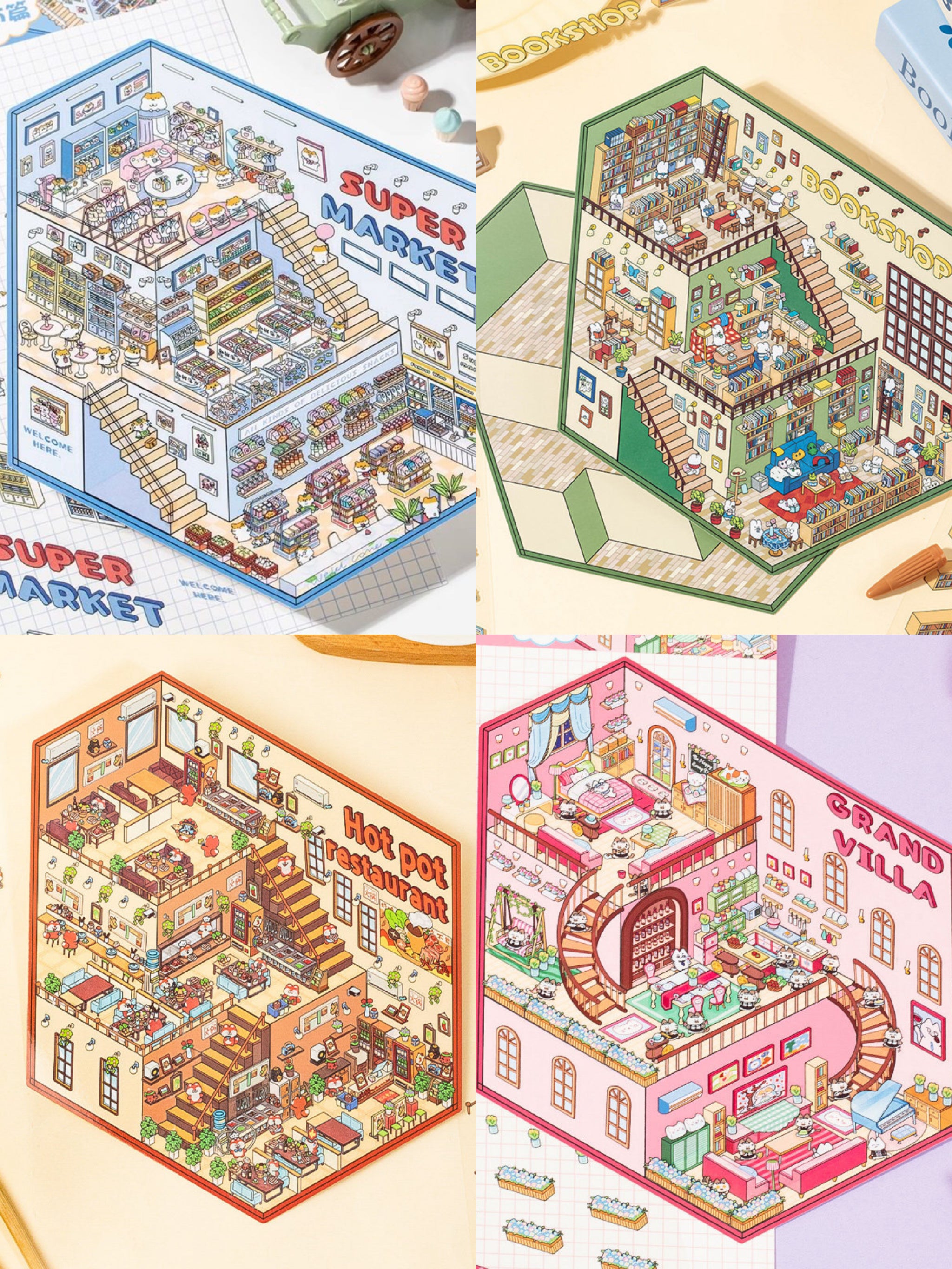 My Cottage DIY 3D Scene Stickers - 4 Cute Miniature Scenes #088