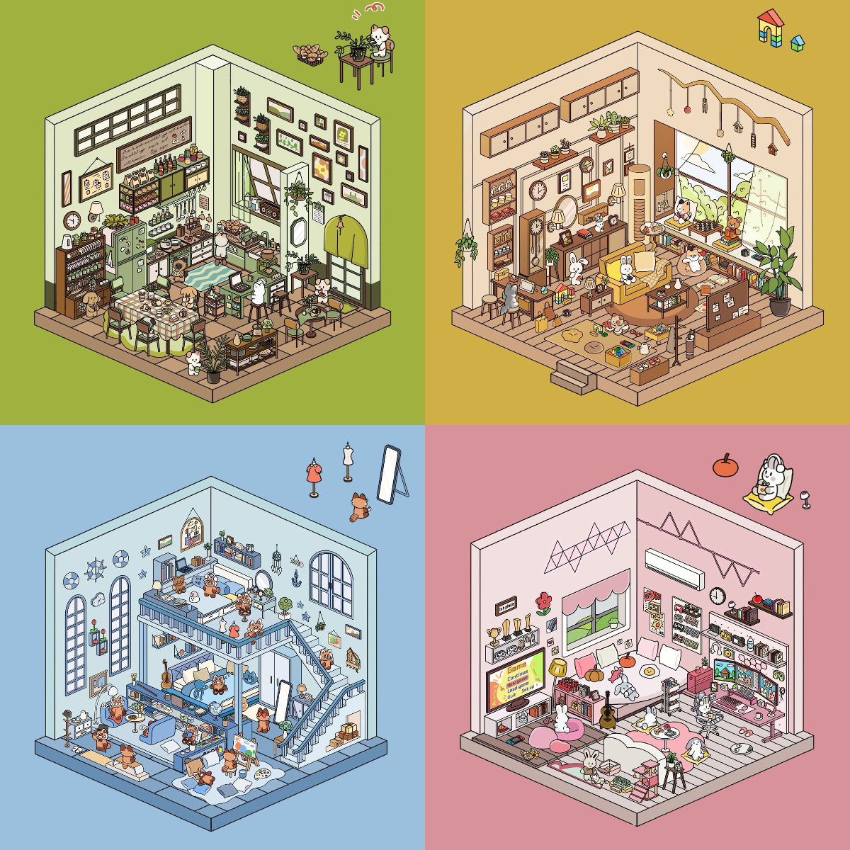 Life Party DIY 3D Scenic Stickers - 4 Cute Miniature Scenes #001