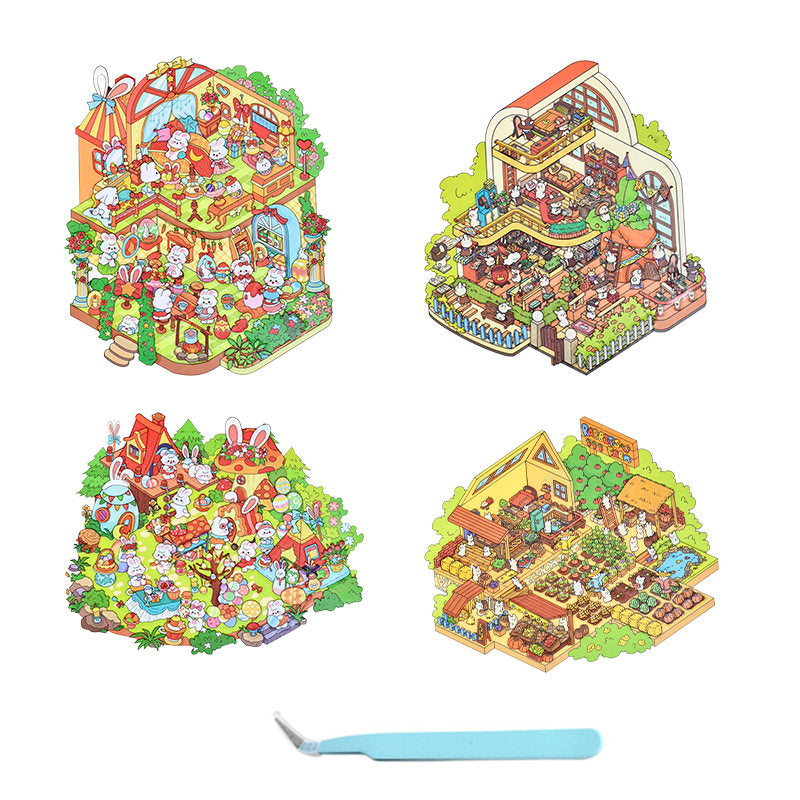 Easter Day DIY 3D Scene Stickers - 4 Cute Miniature Scenes #178