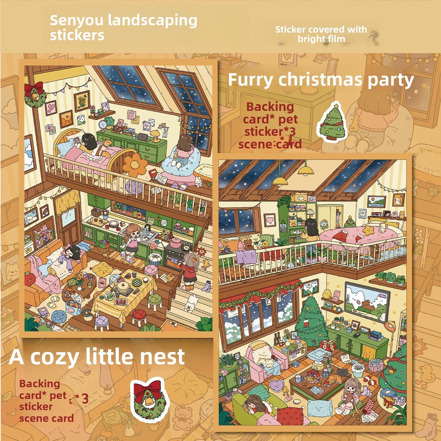 Cute Cottage DIY 3D Scene Stickers - 2 Cute Miniature Scenes #170