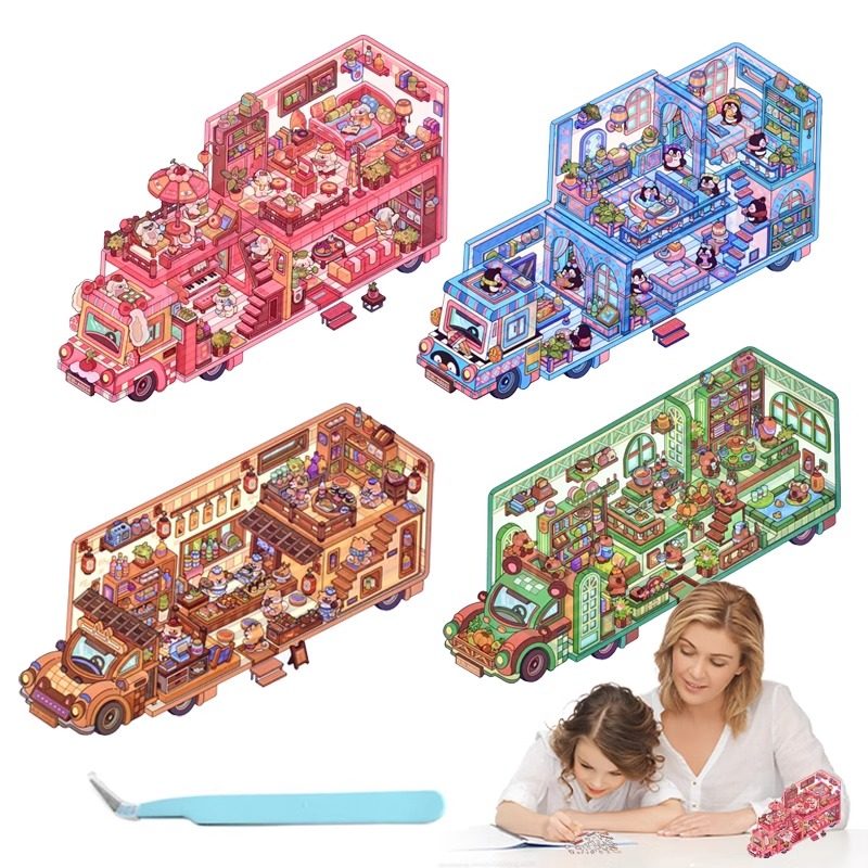 RV Series DIY 3D Scene Stickers - 4 Cute Miniature Scenes #069