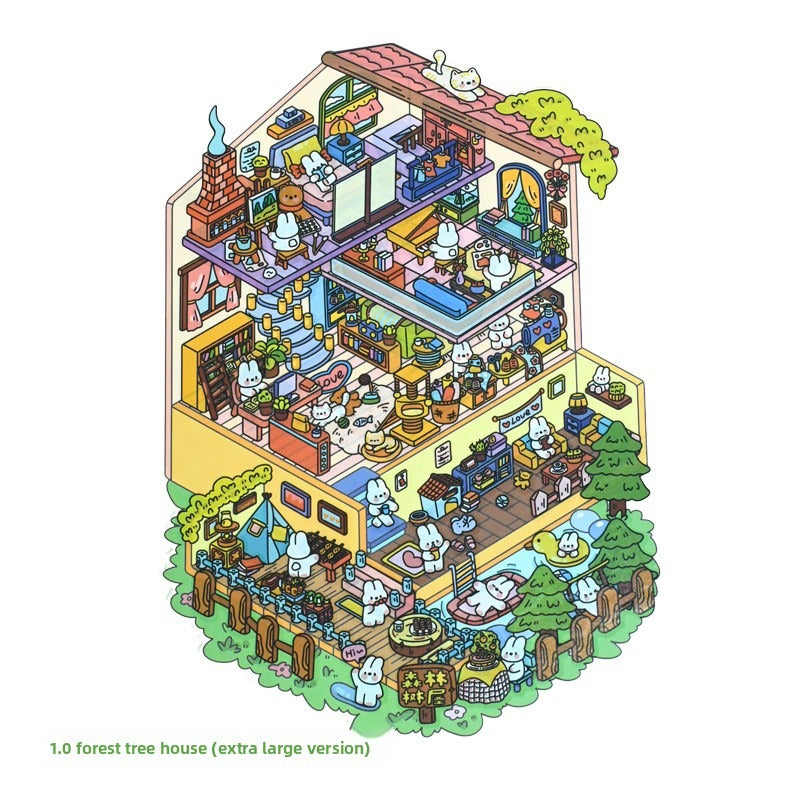 Forest Cottage DIY 3D Scene Stickers - 2 Cute Miniature Scenes #103