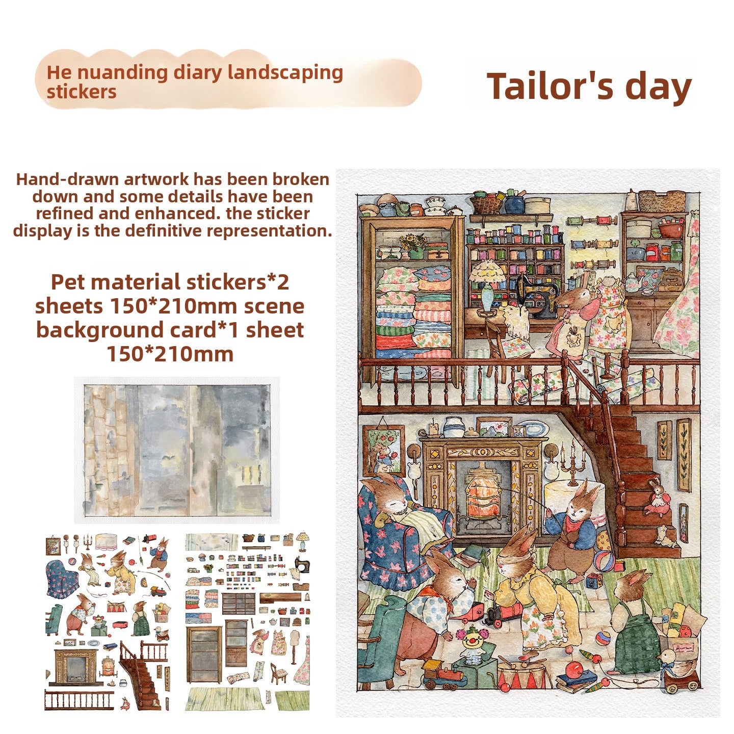 Diary DIY 3D Scene Stickers - 4 Cute Miniature Scenes #051