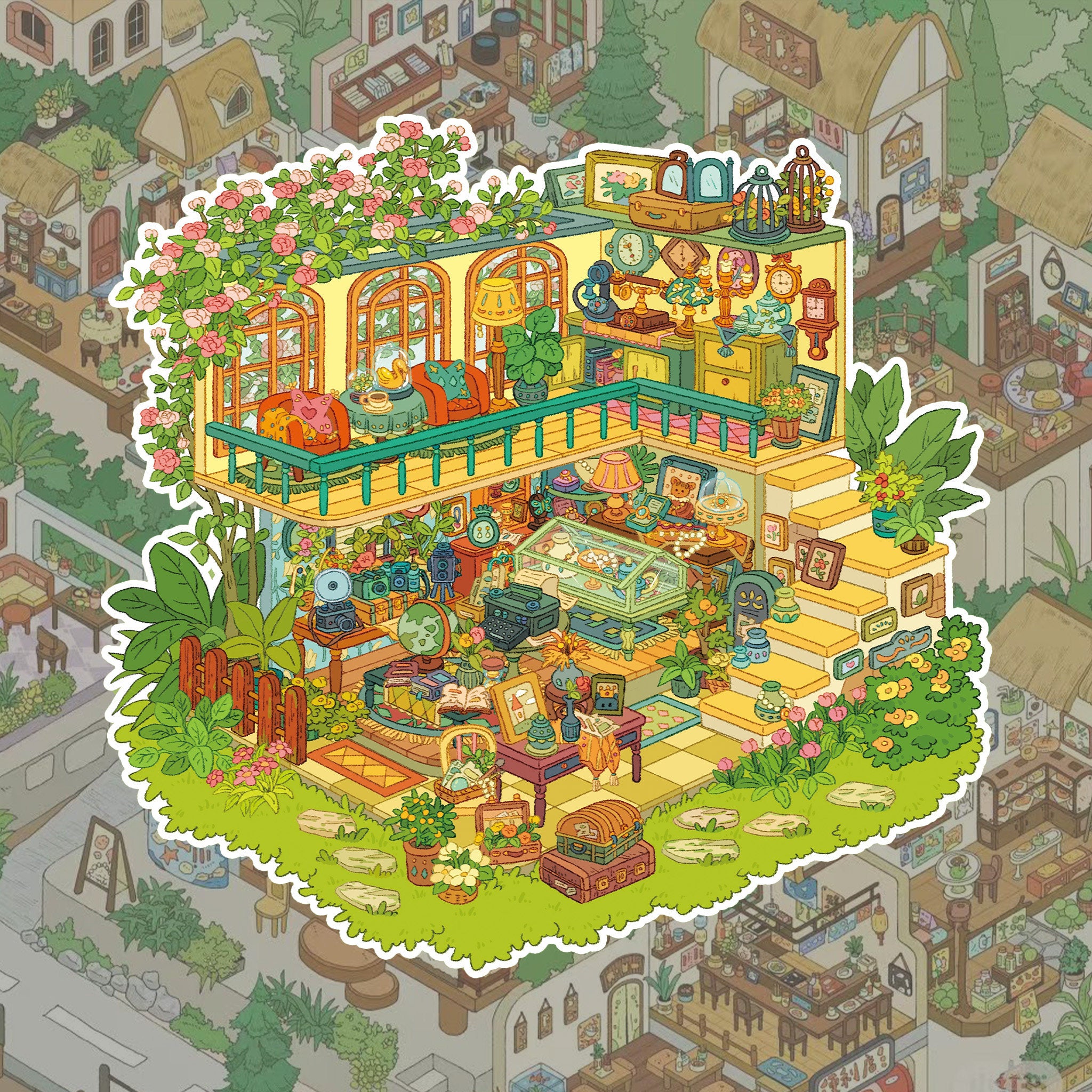 Cute DIY 3D Scene Stickers - 4 Cute Miniature Scenes #041