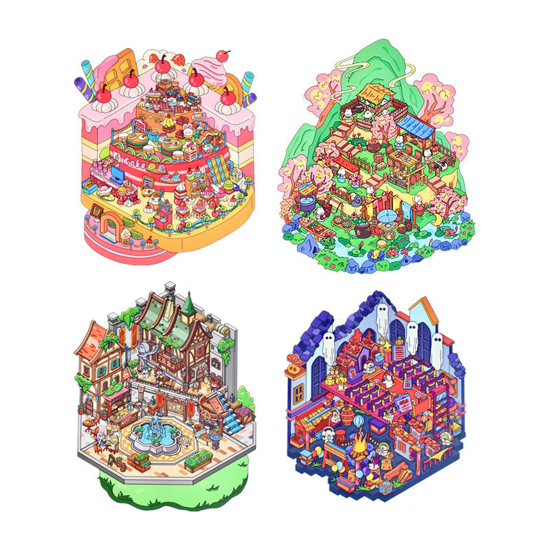 Cute Cottage  DIY 3D Scene Stickers - 4 Cute Miniature Scenes #176