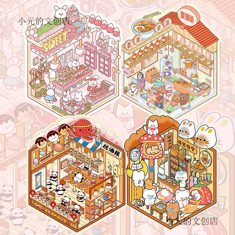 Cute Cottage DIY 3D Scene Stickers - 4 Cute Miniature Scenes #171